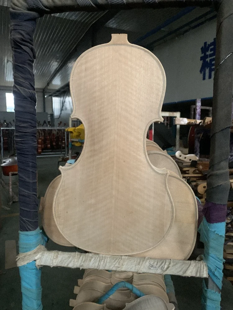 16.5-inch unfinished white viola, viola body, upper half of European maple and fir