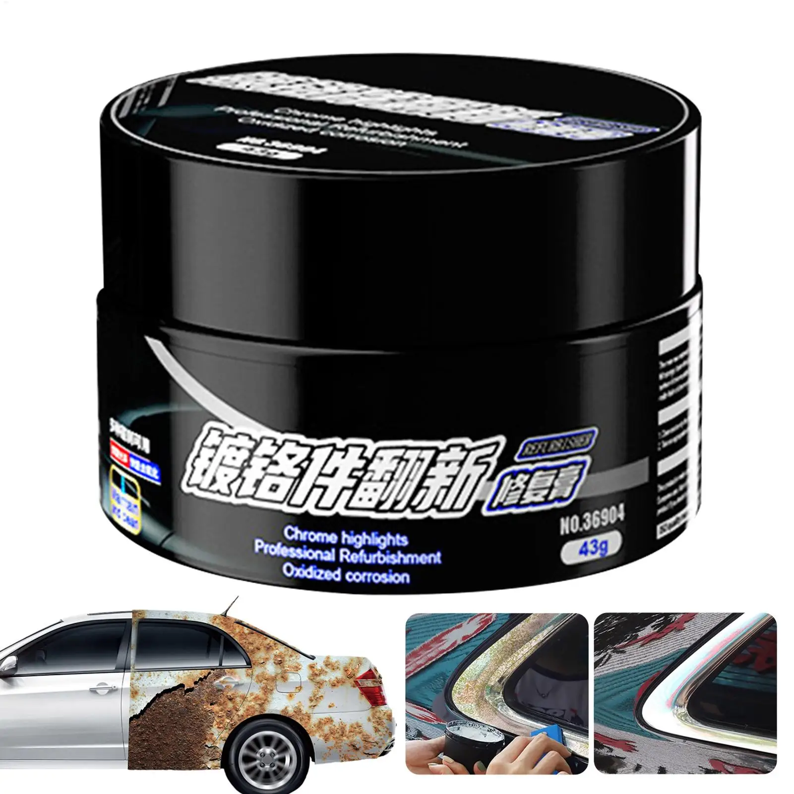 

43g Universal Car Chrome Restoration Polishs Metal Shine Renovation Compound Door Handles Windows and Trim Removes Rust for Cars