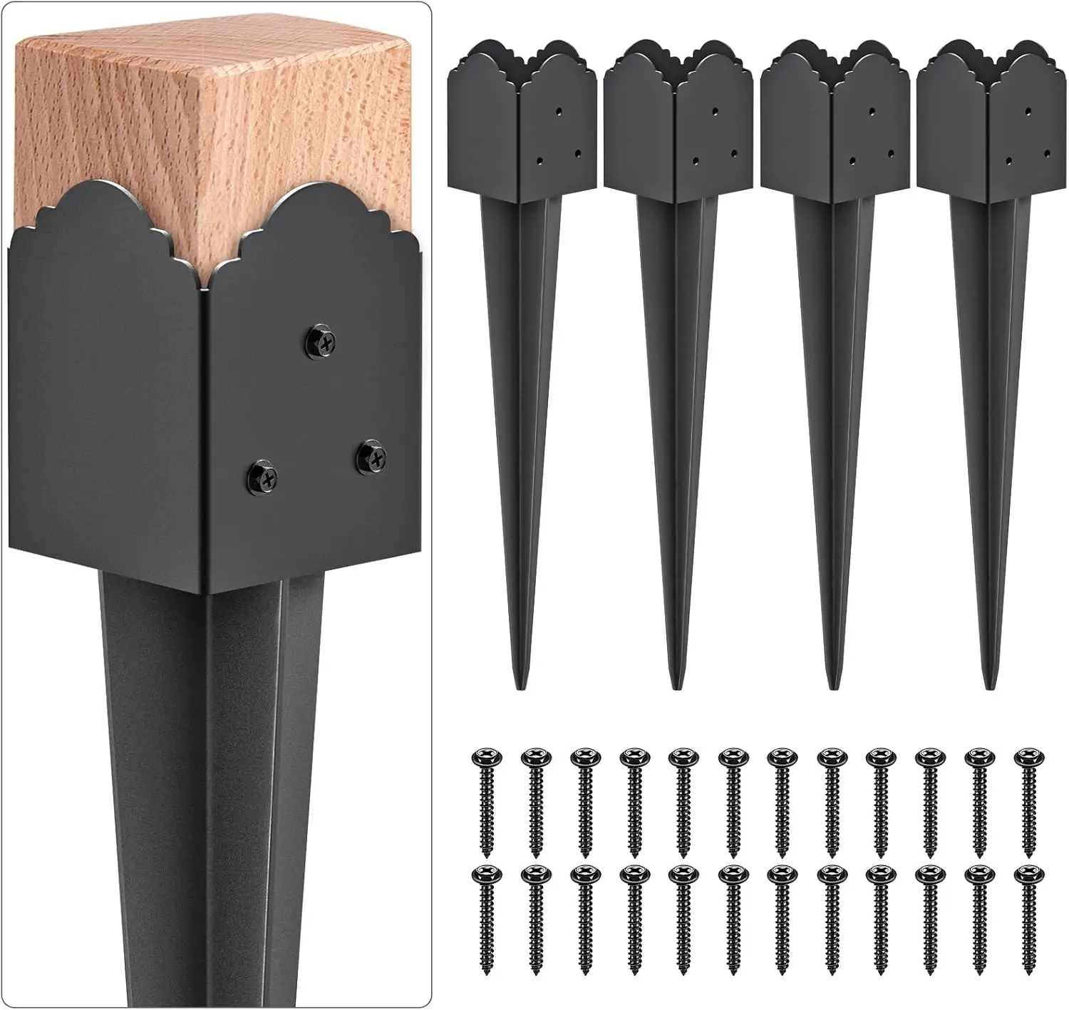 

Decorative 4x4 Post Base Spike, Heavy Duty Fence Post Anchor Ground Spike for Mailbox Fence Post, Fence Stakes Post Support Base