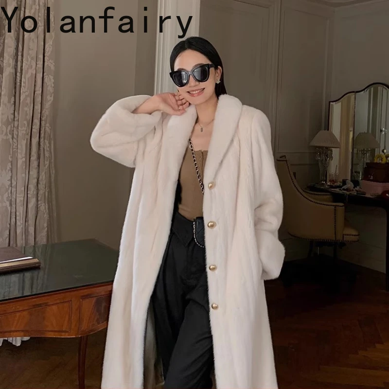 

YOLANFAIRY autumn and winter Imported velvet whole mink fur coat thicken Long-sleeved women's coat turn-down collar шуба 2025
