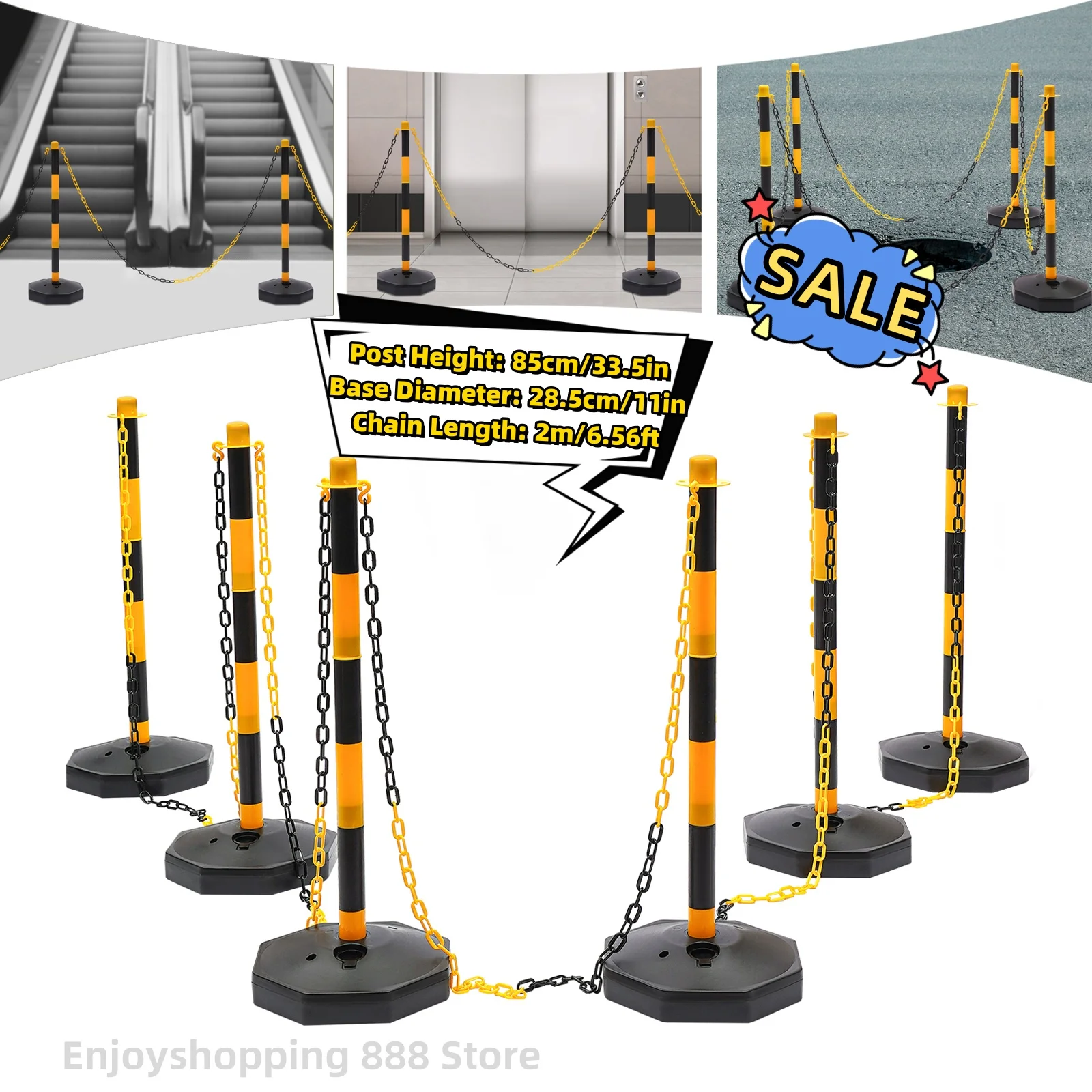 

6 Pack Traffic Cones Adjustable Delineator Post Portable Parking Pole W/ Chains for Parking Lot Construction Lot