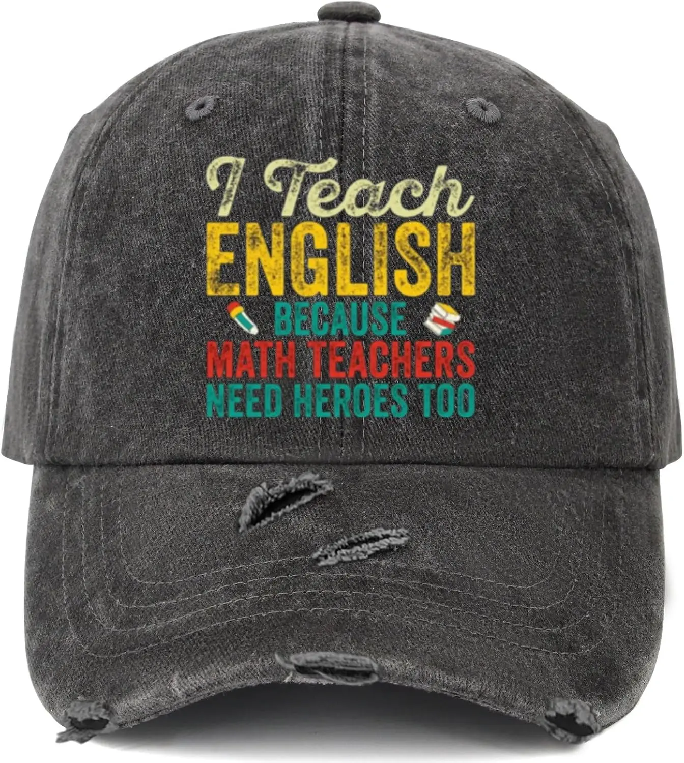 

I Teach English Because Math Teachers Need Heroes Too School Hats for Womens Fashion Washed Distressed Baseball Cap