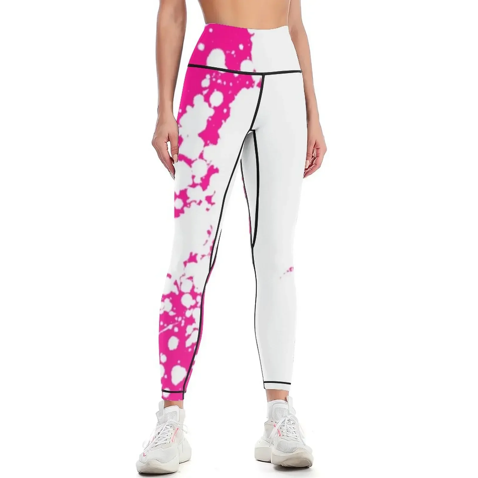 

Neon Pink and White Pattern Leggings Golf wear Clothing fitness sports shirts gym Womens Leggings