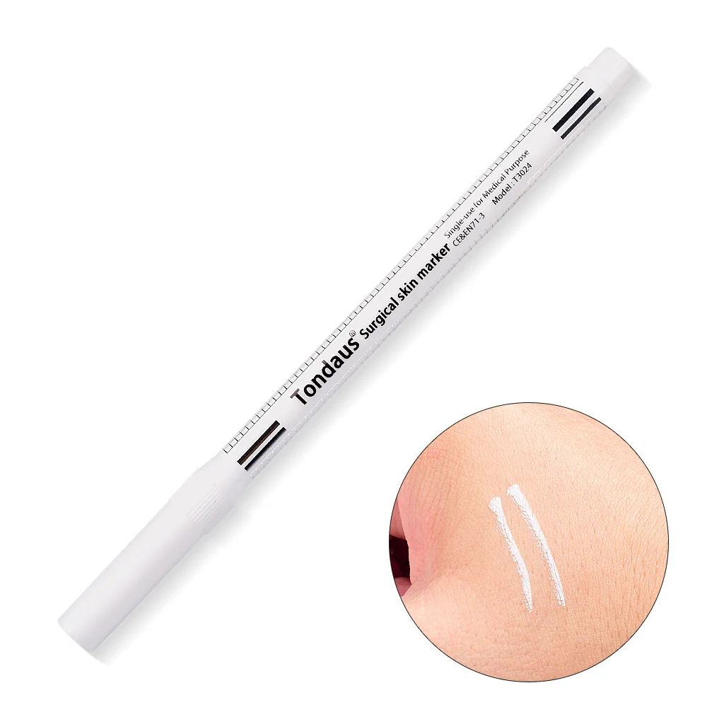 

1pcs Eyebrow Tattoo Skin Marker Pen with Ruler Permanent Makeup White Medical Sterile Surgical Microblading Supplies