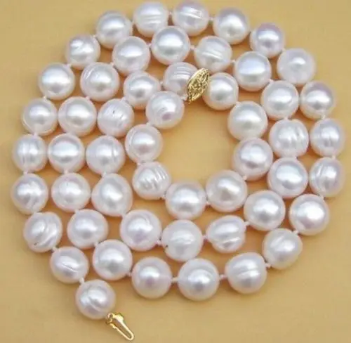 Настоящее огромное ожерелье AAAA 18 дюймов 11-12 мм НАТУРАЛЬНОЕ НАСТОЯЩЕЕ круглое ожерелье с белым жемчугом Южного моря 14 карат