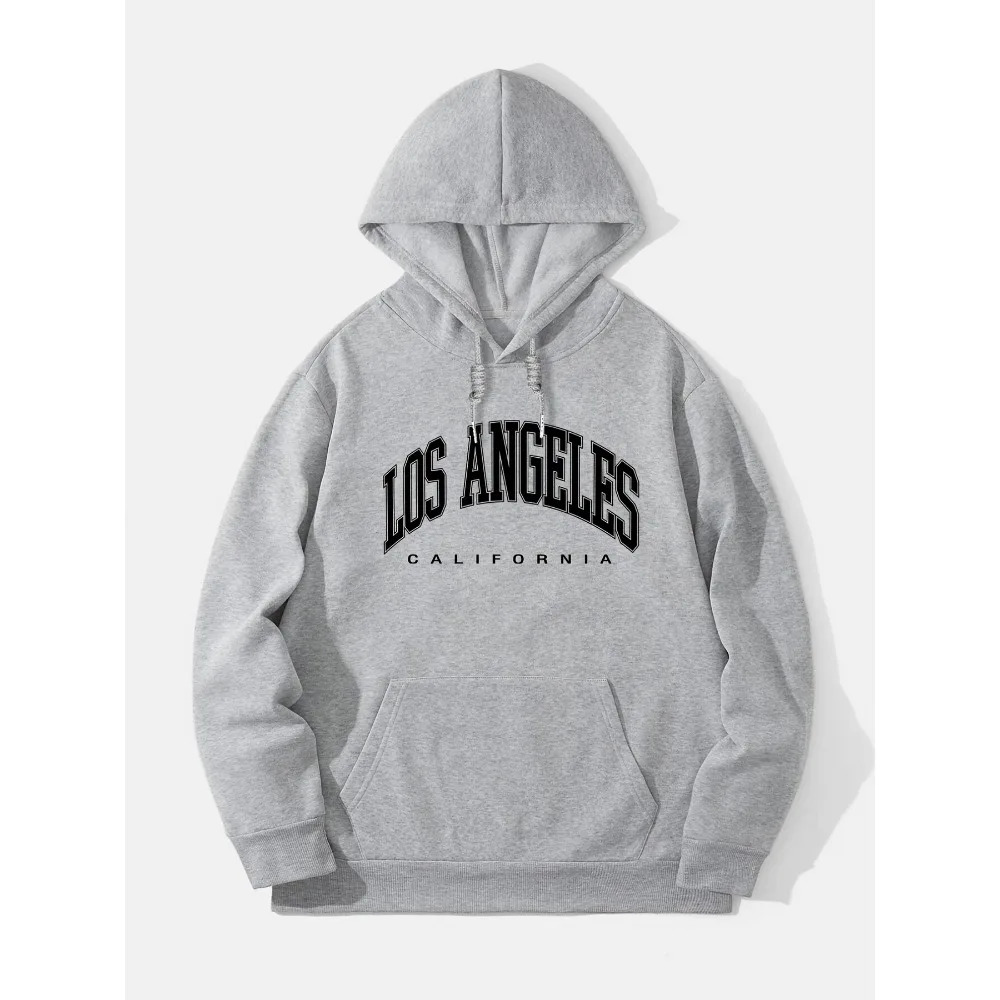 

Men's Hoodie with "Los Angeles" Printed on It, Long Sleeve Pocket Belted Casual Pullover Sweatshirt