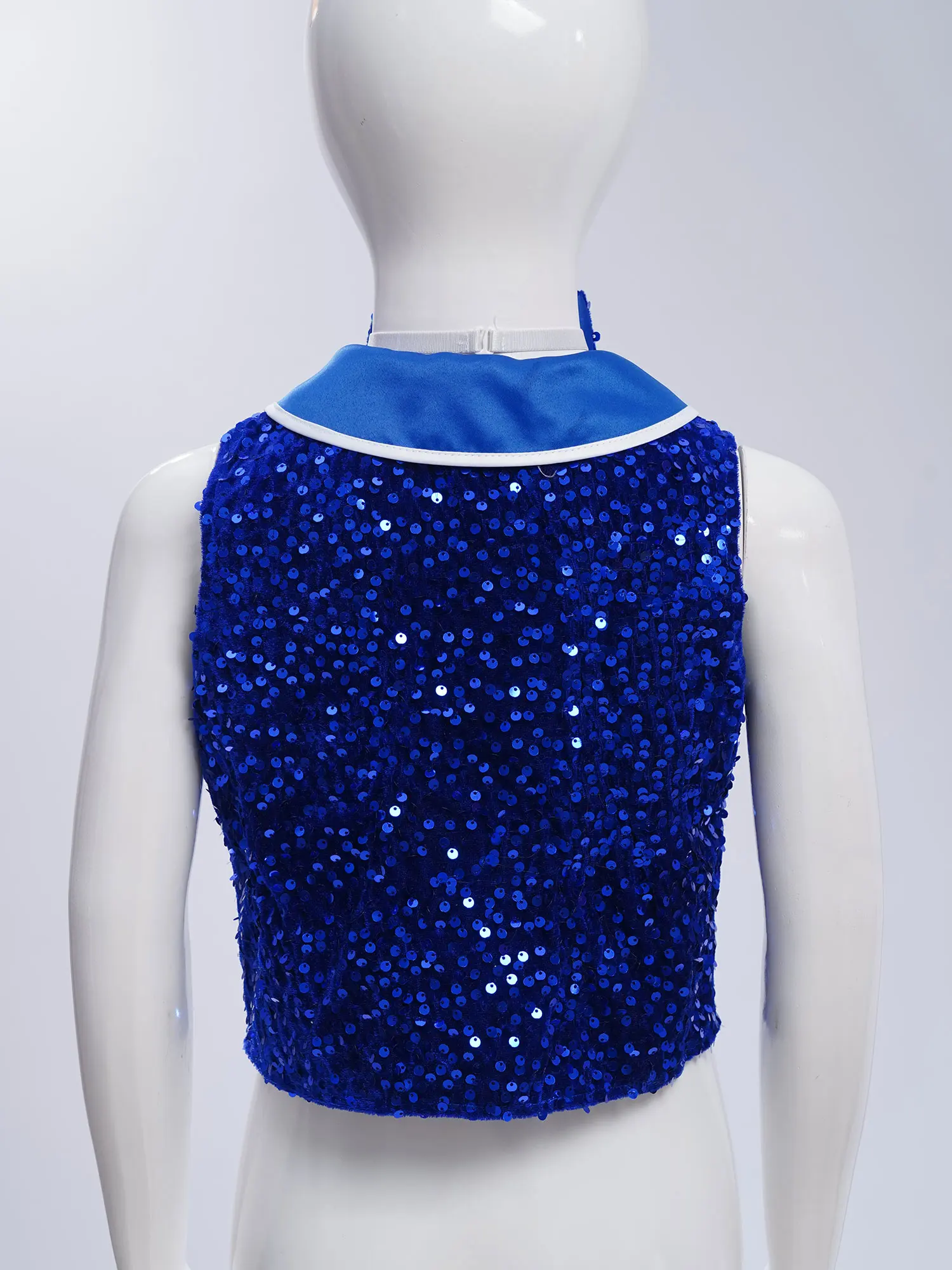

Kids Boys Girls Gentleman Blazer Vest Sparkling Sequins Velvet Buttons Irregular Hem Waistcoat With Bowtie Jazz Tango Dance Tops