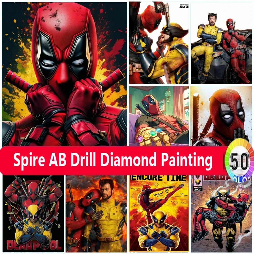 Deadpool e wolverine 5d diy ab pintura diamante mosaico bordado super-herói jóias arte ponto cruz decoração para casa crianças presente
