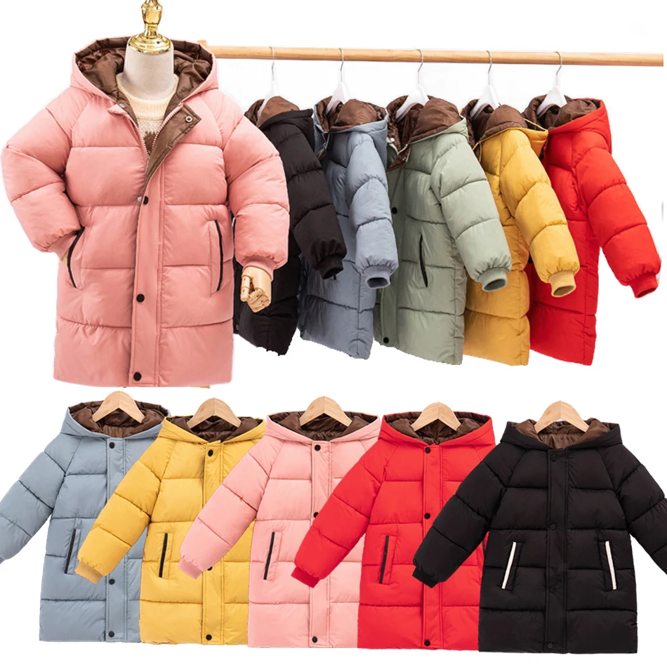 Kids Coat Light Down Thicken Warm Winter Boys Girls Long Jackets Toddler Kids Outerwear For 3-10 Years