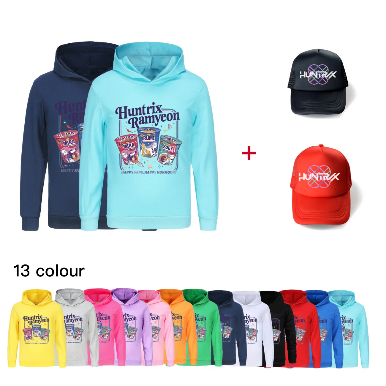 

KPop Demon Hunters Huntrix Ramyeon Одежда Весенние детские толстовки с длинными рукавами Толстовки + шапка для девочек и мальчиков Хлопковая толстовка Повседневная куртка