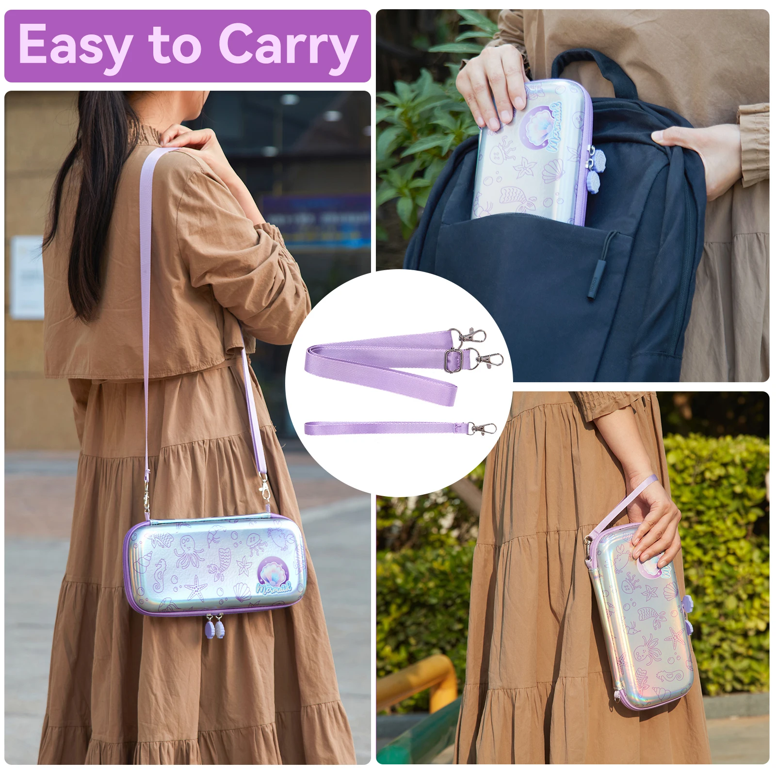 10 in1 Mermaid Carrying Case for Nintendo Switch OLED Switch Accessories Set with TPU Cover,Screen Protector,Adjustable Strap