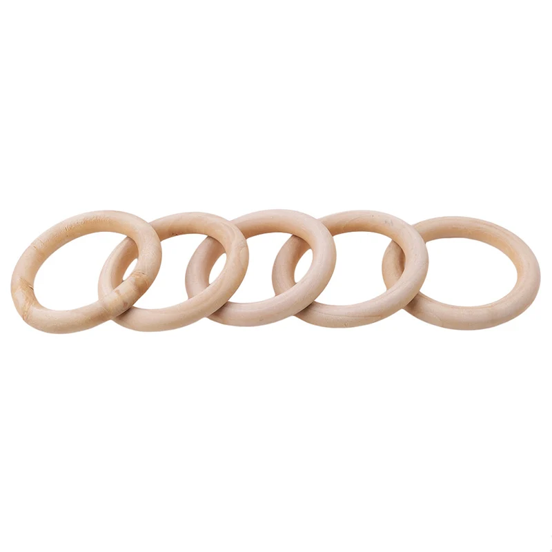 5pcs 70mm Natural Wooden Baby Teething Rings Infant Teether Toy Necklace Bracelet For 3-12 Month Infants Tooth Care Products