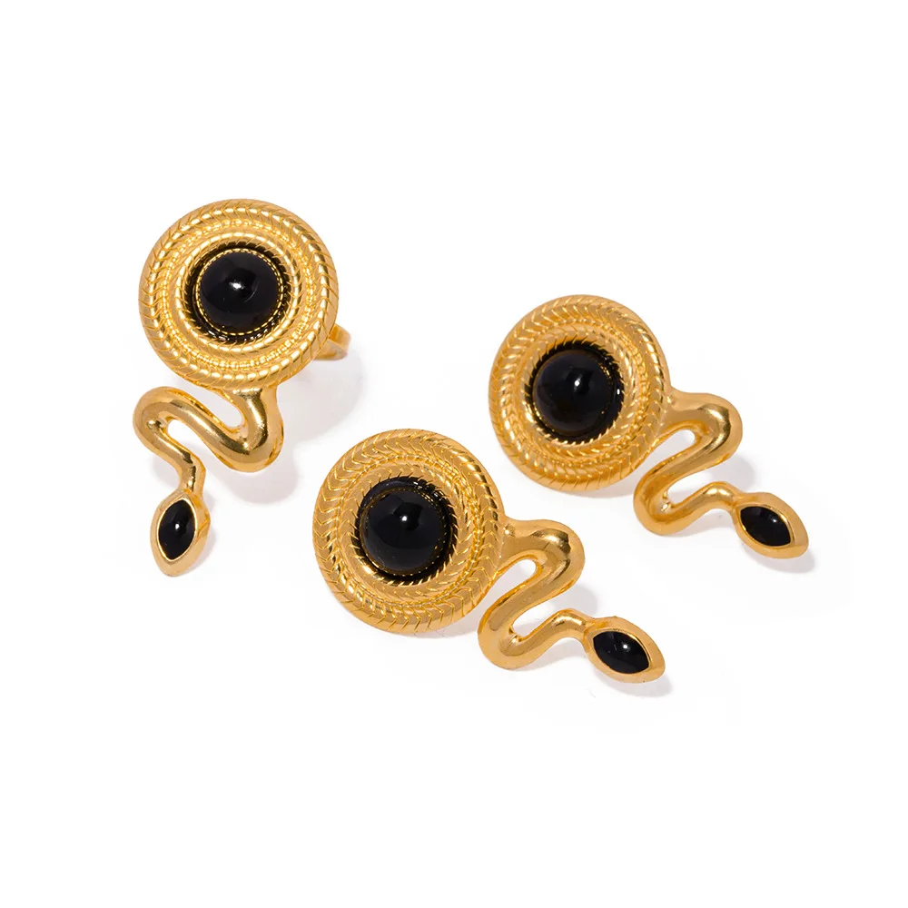 ALLNEWME Retro Black Color Agate Twist Snake Dangle Earrings for Women  Gold PVD Plated Titanium Steel Anti Tarnish Earring