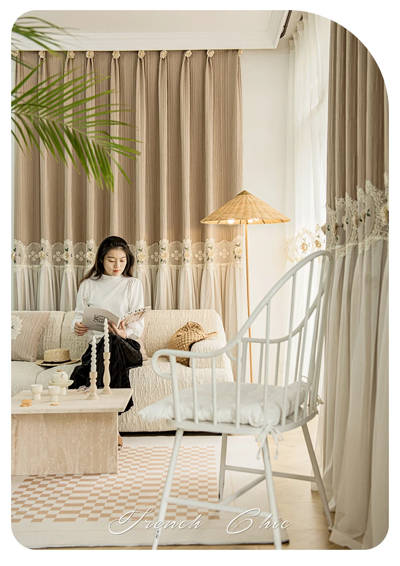 Benutzerdefinierte Größe!! Französische Spitze, doppellagige Schattierung, romantisch, leicht, luxuriös, bestickte Vorhänge für Wohnzimmer, Esszimmer, Schlafzimmer, Dekoration – Detail 7