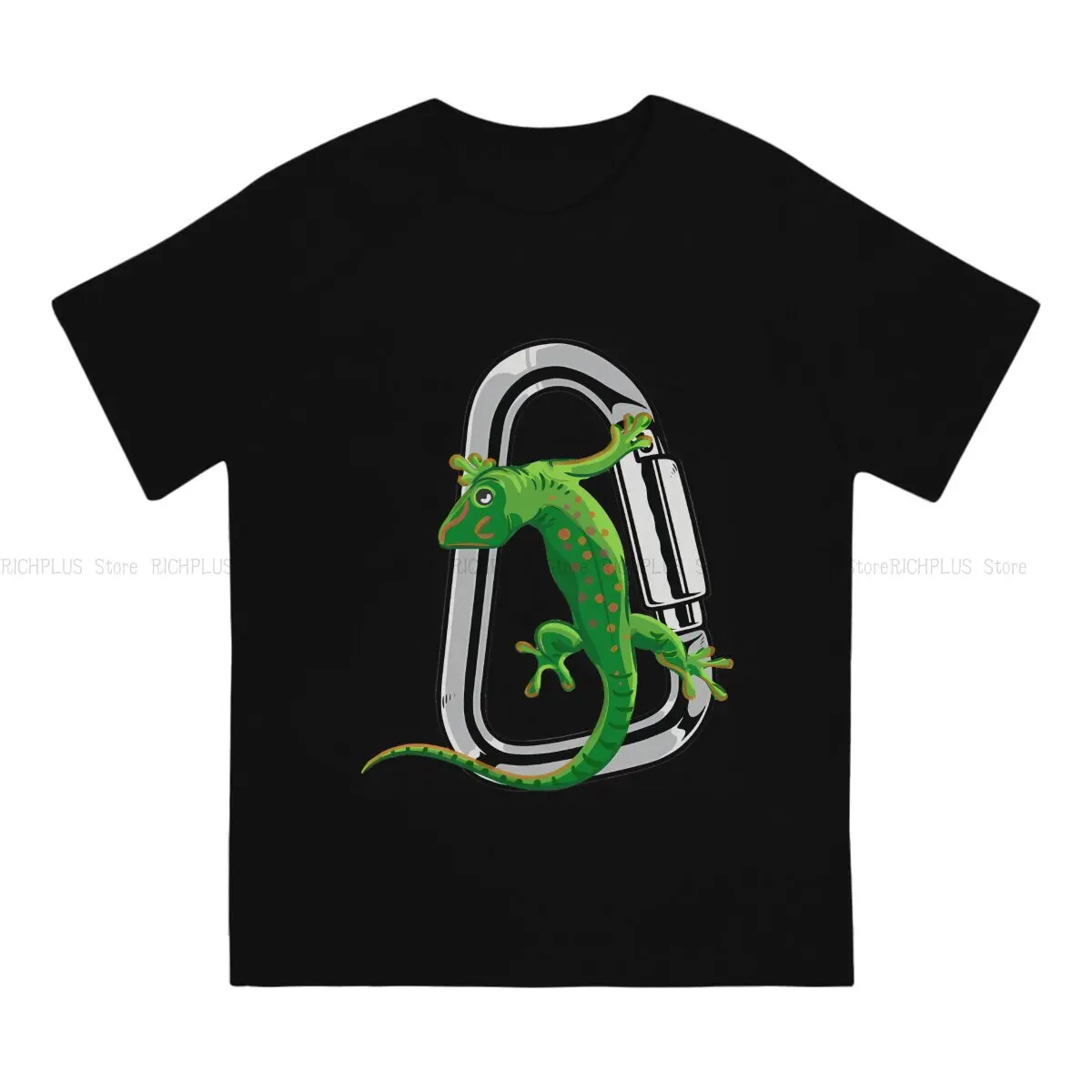 Climbing Outdoor Sports TShirt for Men Gecko On A Carabiner Round Collar Polyester T Shirt Hip Hop Gift Clothes OutdoorWear