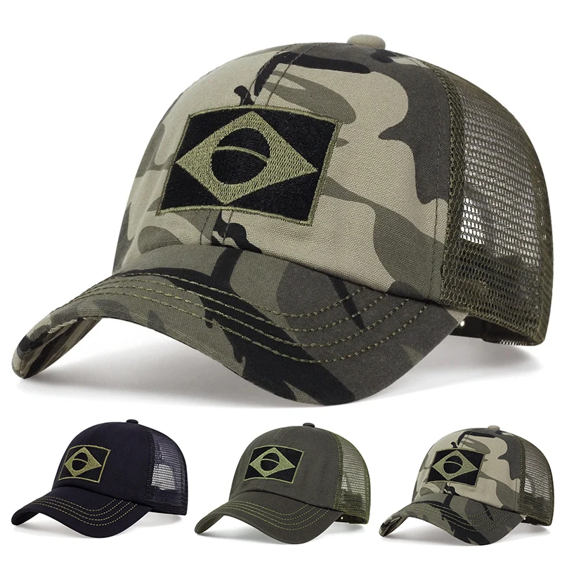 Unisex Brasilianische Flagge Stickerei Baseball Net Caps Frühling und Sommer Outdoor Einstellbare Casual Hüte Sonnenschutz Hut Sport Kappe – Detail 1