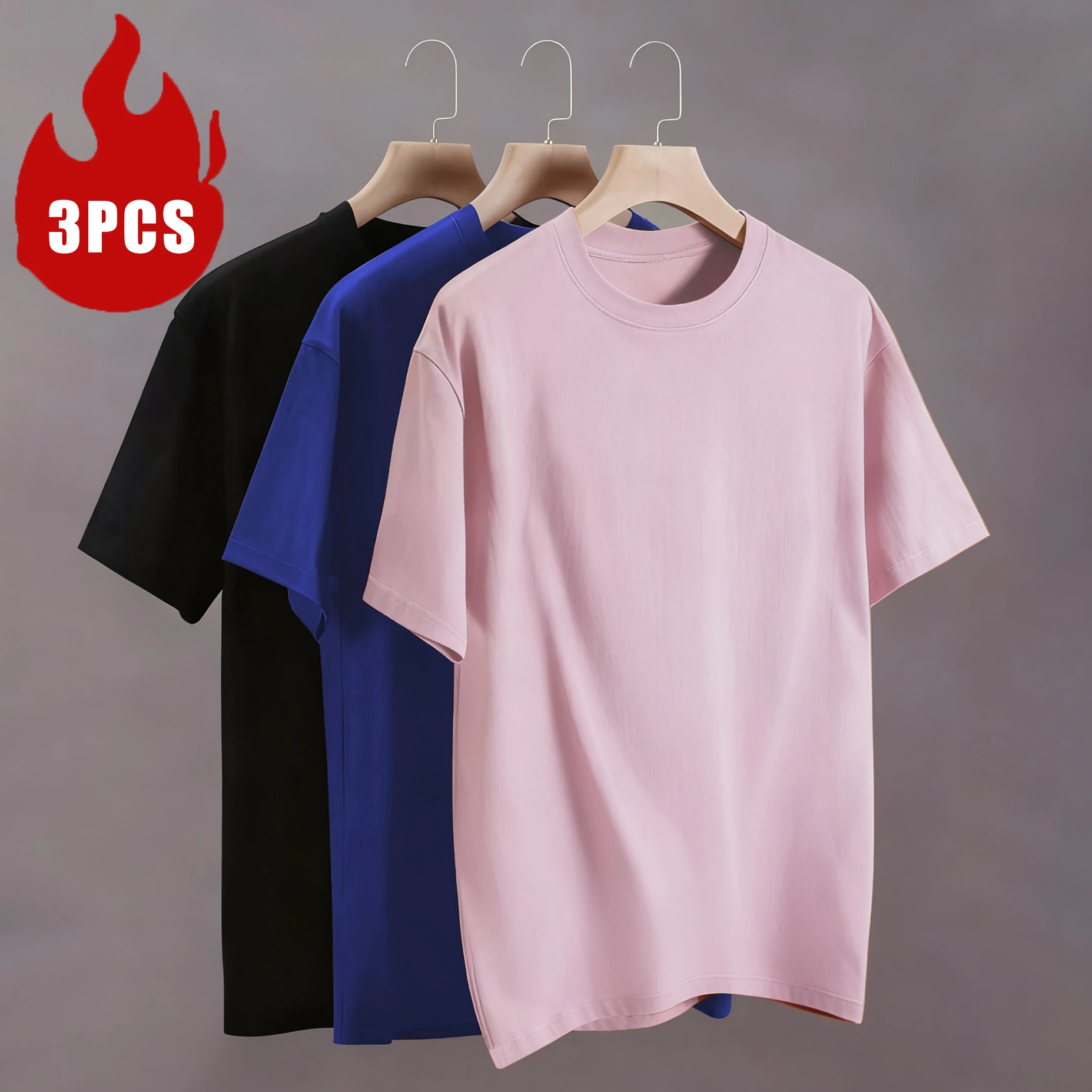 Mehrteiliges Set aus 100 % Baumwolle, einfarbige T-Shirts für Herren, Retro-Stil, übergroße kurze Ärmel, modische Paarkleidung, Unisex, weiche Basic-Kleidung