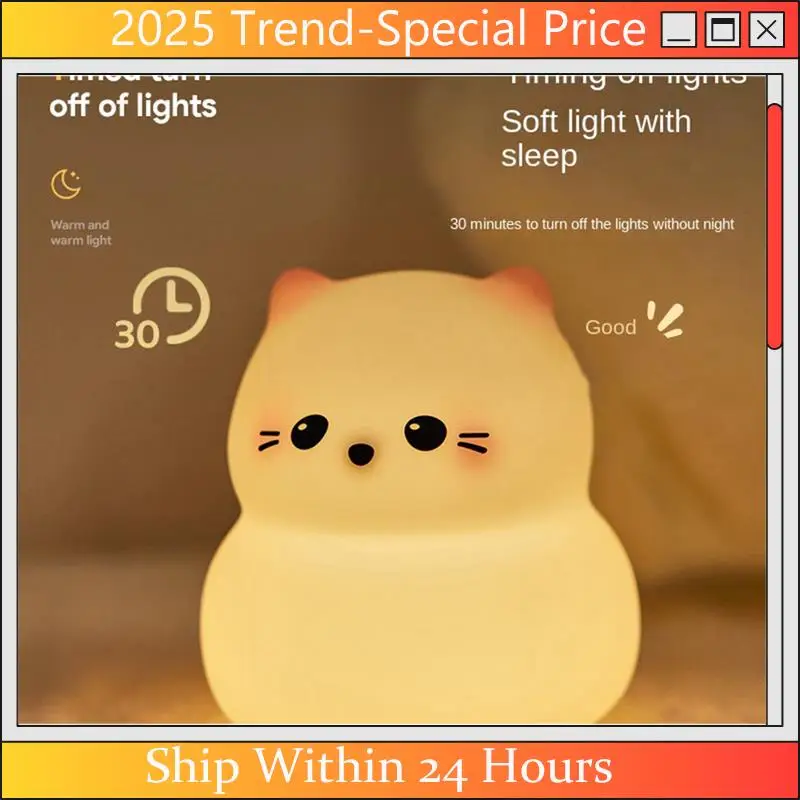 Chyy topo gato silicone luz da noite bonito dos desenhos animados gato luz suave lâmpada de dormir atmosfera sensor toque lâmpada tapinhas