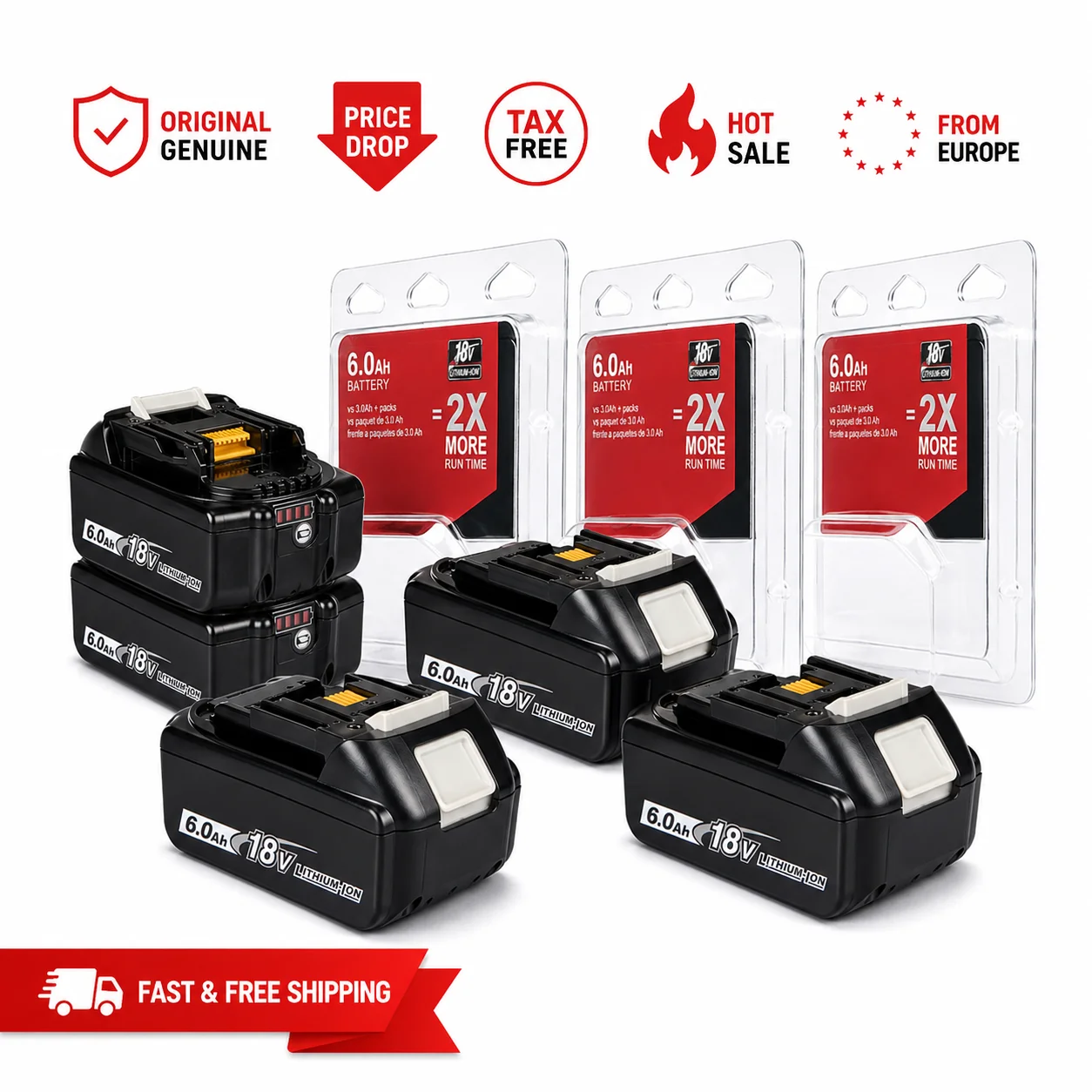 Für Makita 18V 6Ah Ersatzakku für BL1830B BL1840B BL1850B BL1860B Werkzeuge, für Makita 18V 5Ah Lithium-Ersatzakku BL1850 BL1850B BL1840B BL1830B wiederaufladbarer Akku für kabellose Werkzeuge.