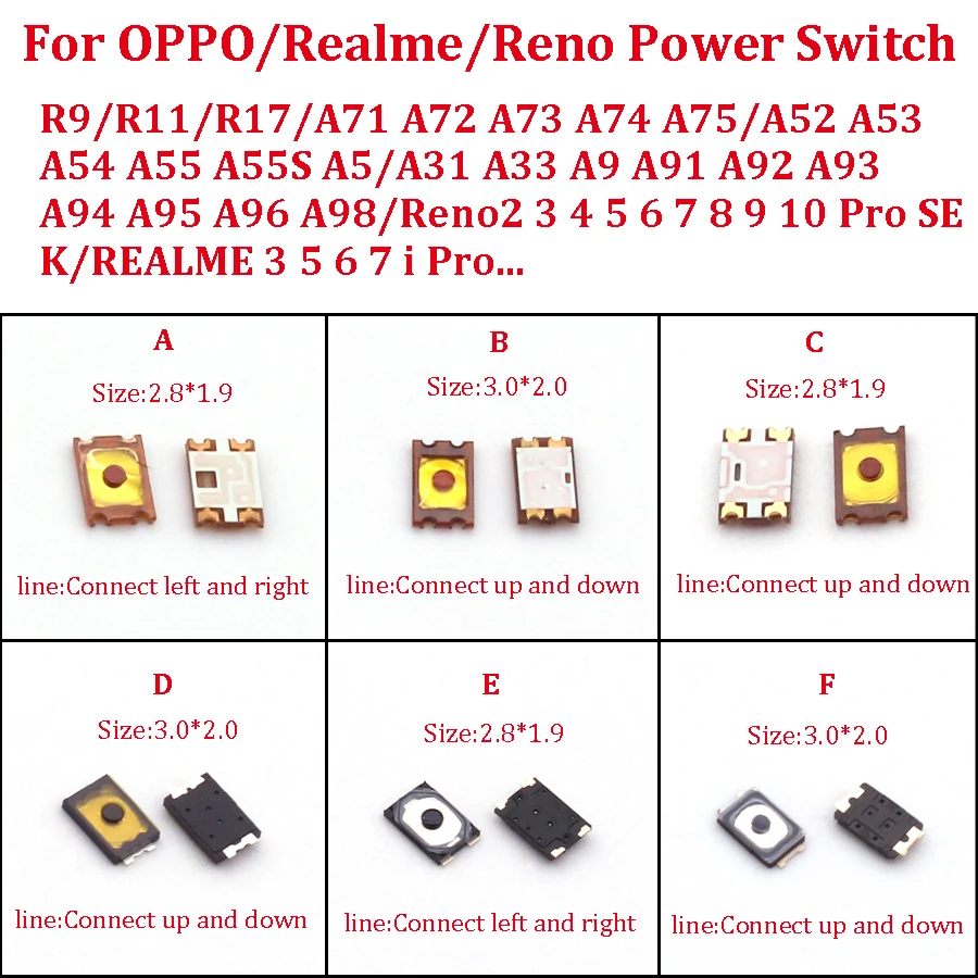 50-100PCS Power Volume Switch Key Button For Oppo R17 R15 R11 R9 Realme Reno 6 7 8 9 10 Pro A3 A5 A7 A91 A92 A93 A94 A95 A96 A98