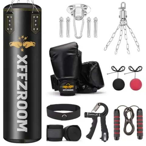 4ft PU Leather 6 in 1 Heavy Boxing Bag Set for Adults with 12oz Boxing Gloves and Hand Wraps Ideal for Home Training in MMA Kar