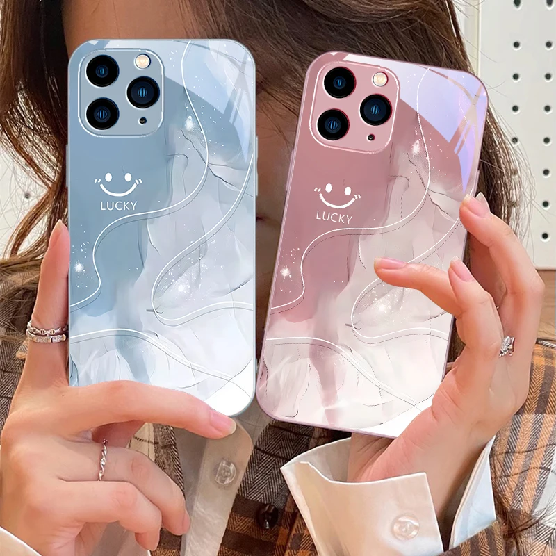 Blunt smiley face For IPhone 16 Pro Max 15 Pro 14 13 12 Mini 11 XS Max XR 7 8 Plu SE 2022 Tempered Glass Phone Case