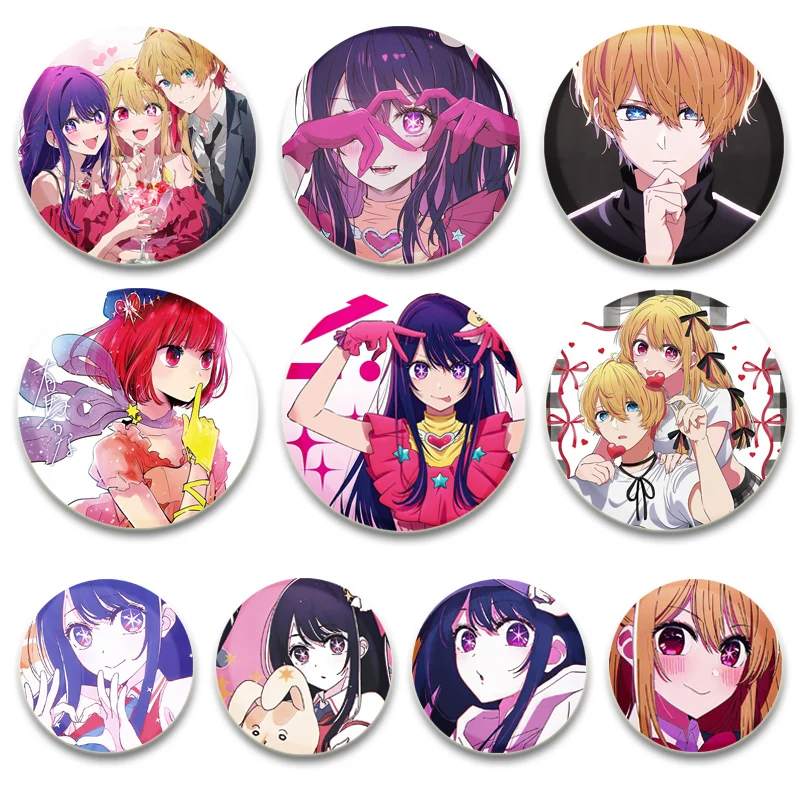 Anime Button Pins Oshi No Ko Ai Hoshino Ruby Hoshino Akane Kurokawa Cartoon Badge Round Brooches for Backpack Accessories Gifts