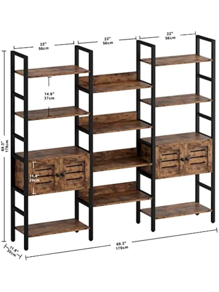 رف كتب صناعي وخزانة كتب مع بابين ورف عرض ثلاثي واسع 5 طبقات مع خزانة تخزين للمعيشة