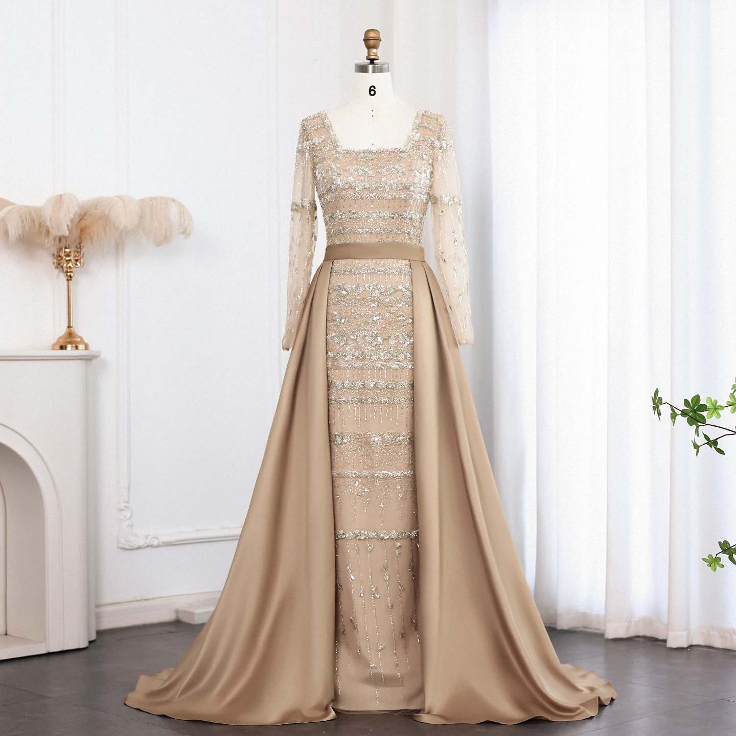 Sharon Said – robe de soirée élégante bleue de dubaï, avec jupe détachable, vert sauge, manches longues, robes de soirée de mariage, personnalisées, SS238A