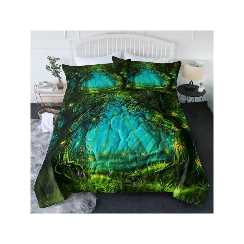 

3-Piece Green Light Forest Comforter Set - Natural Comfort Bedding Duvet for Summer, Twin Size Quilt Set