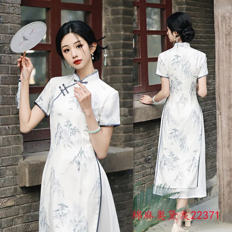 شنغهاي القديمة الرجعية العرقية نمط تحسين شيونغسام تشى باو تنورة الربيع والصيف فستان شاب جديد #2