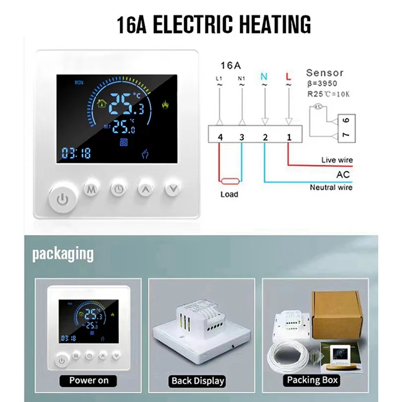 TUYA Thermostat Temperature Controller Water Electric Floor Heating TRV Digital LCD Display Wall Mounted