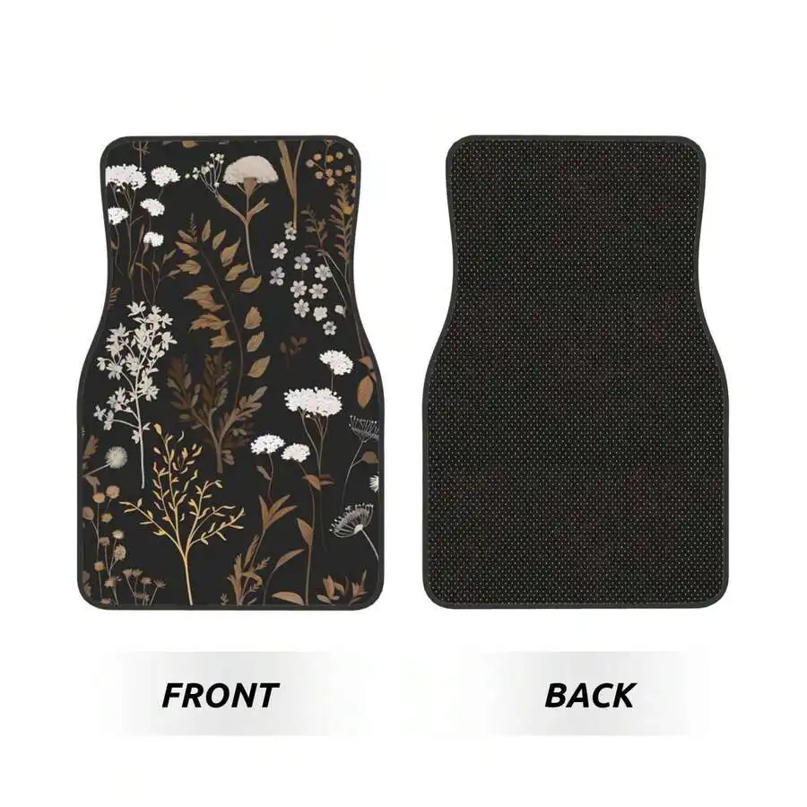 

Black Botanical Print Car Floor Mats 4 Piece Set Universal Fit For Sedan Truck