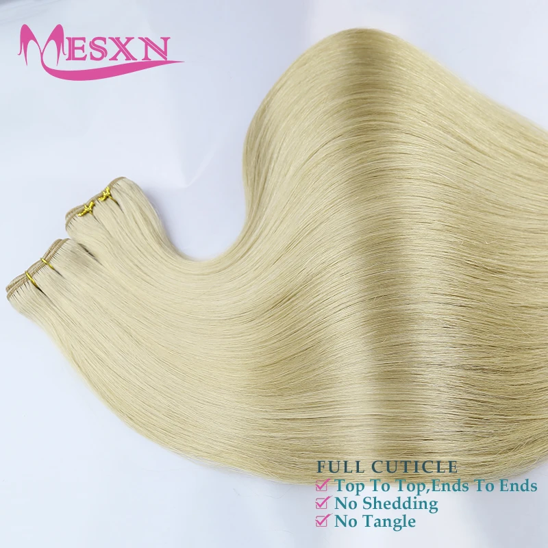 MESXN High Quality Straight Human Hair Weft Bundles Very Thick European Remy Natural Human Hair Extension 12"-22" Can Curly