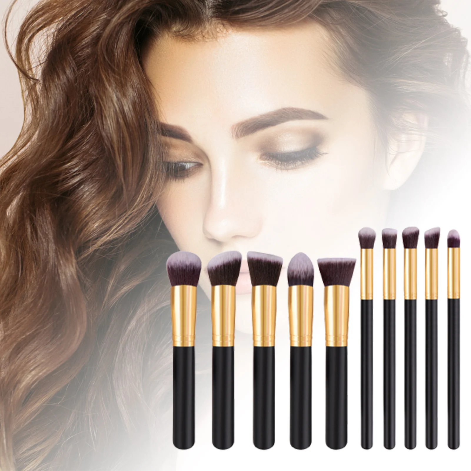 10pcs Cosmetics Brushes Beauty Tools Makeup Brush Kit with Wood Handle for Eyeshadow Blending Eyebrow Eyeliner EIG88