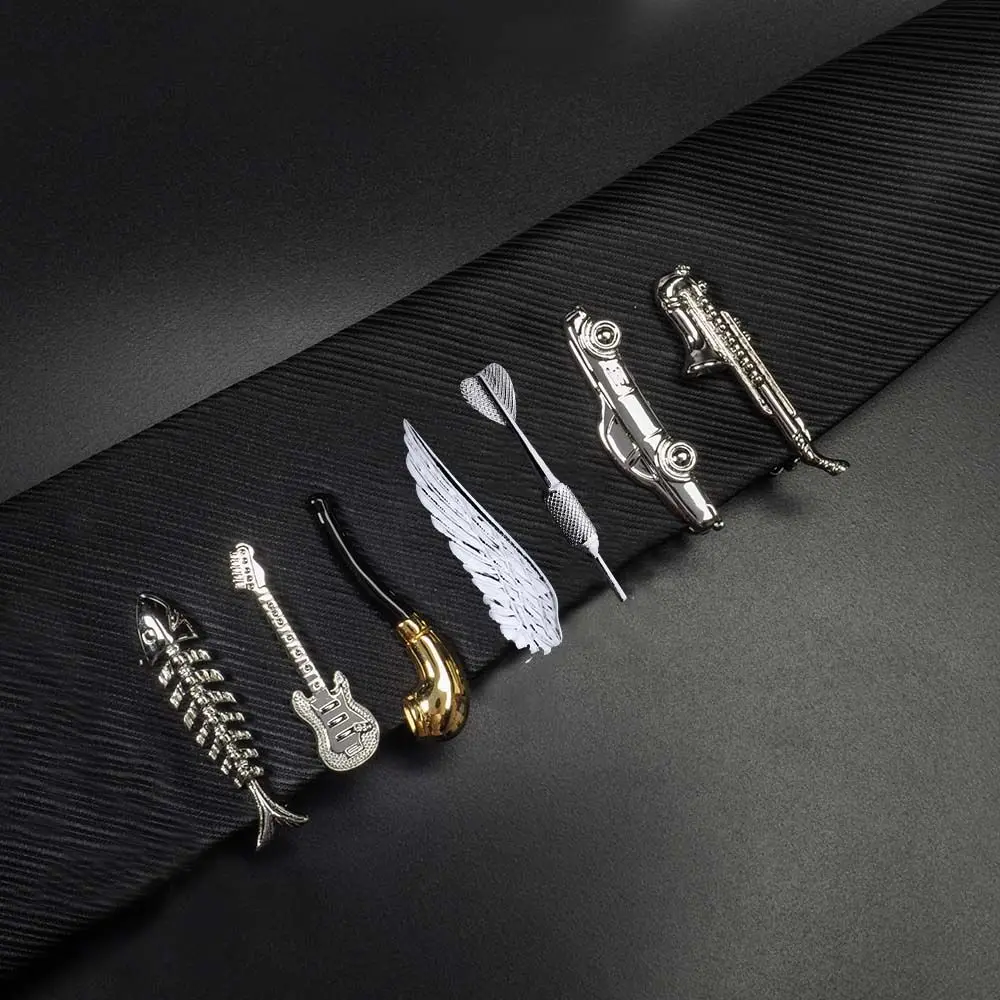1 Piece Feather Glasses Mustache Key Shape Silver Metal Tie Clip for Men Tie Bar Crystal Necktie Clips Pin For Mens Gift