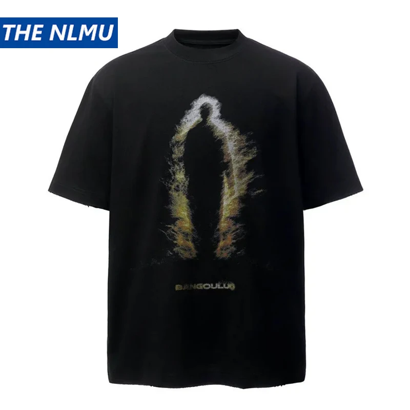 

2026 Vintage Print Graphic T-Shirt Distressed Design Men's High Street Loose Short Sleeve Tshirt Tops Tees
