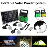 Mini Solar Generator Outdoor Camping Power 10W Solar Panel Charging LED Lighting System Kit Remote Control Radio FM