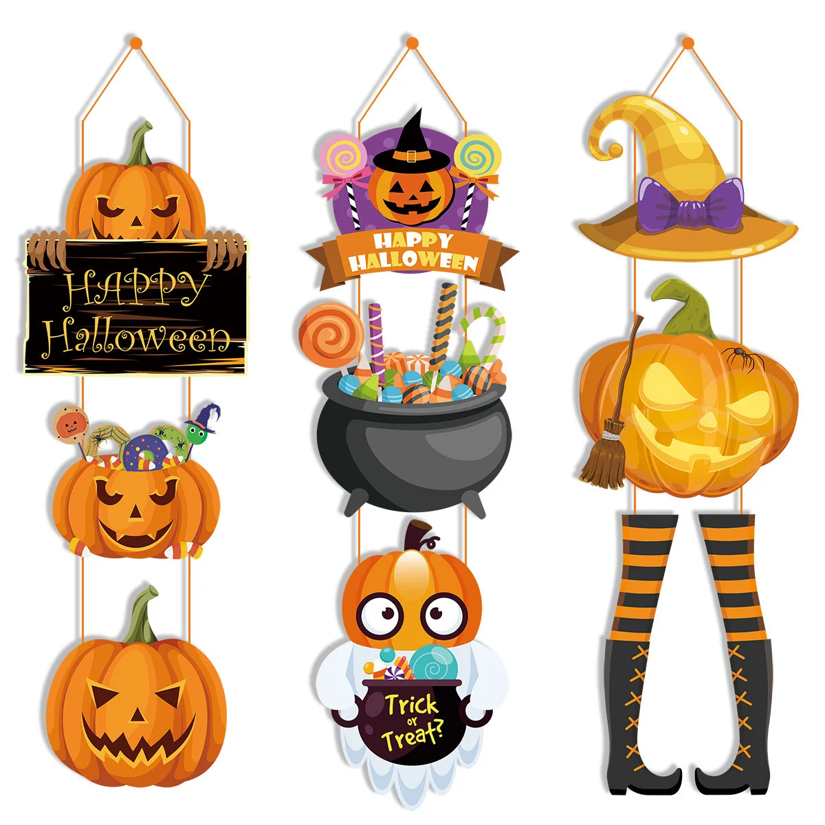 

3Pcs/Set White Card Halloween Door Hanging Pumpkin Ghost Magic Hat Crafts Halloween Door Ornaments Halloween Door Pendant Party