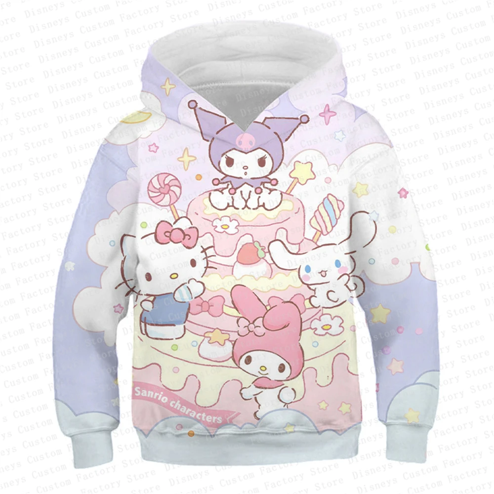 Children\'s Hoodies Child Sweatshirt Girls Cute Cartoon Hello Kitty Kuromi and Friend Sanrio Animal Printed Pullover Kids Clothes