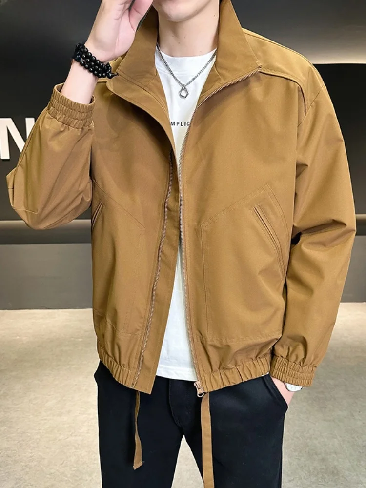 

Paul Men's Spring Autumn Jaet Casual Outdoor Windproof Stand Collar Sportswear Polyester Fabric Long Sve Busin Faion