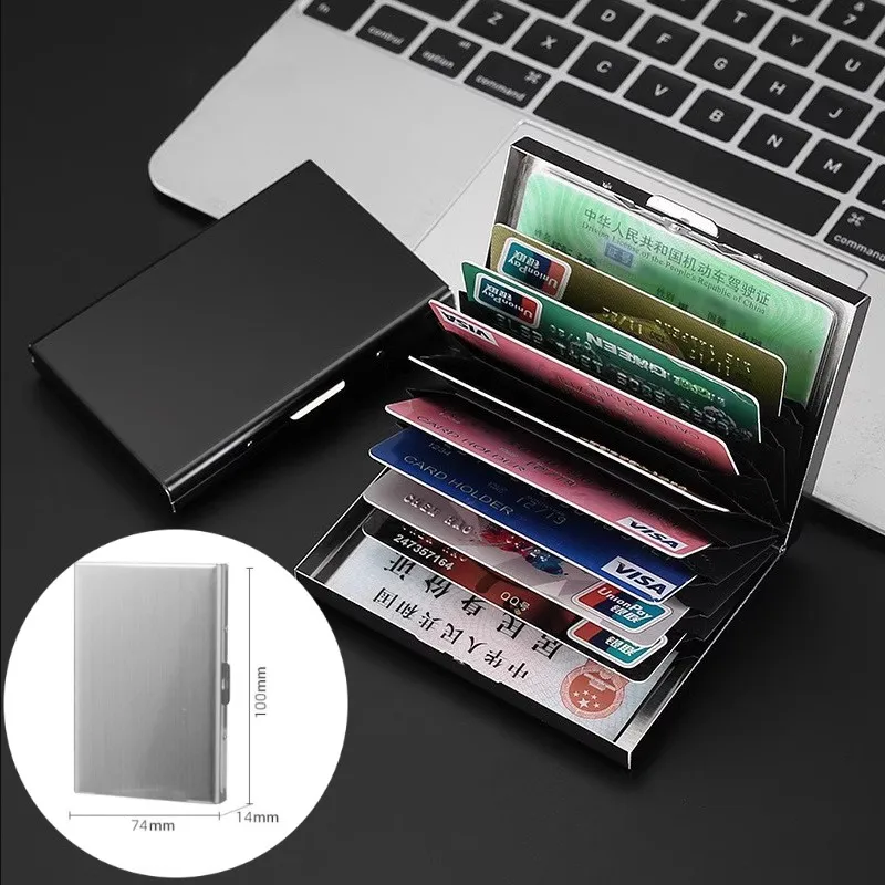 

Stainless Steel Business ID Credit Card Holder RFID Blocking Protector Case Box Anti-theft Slim PU Leather Pocket Purse