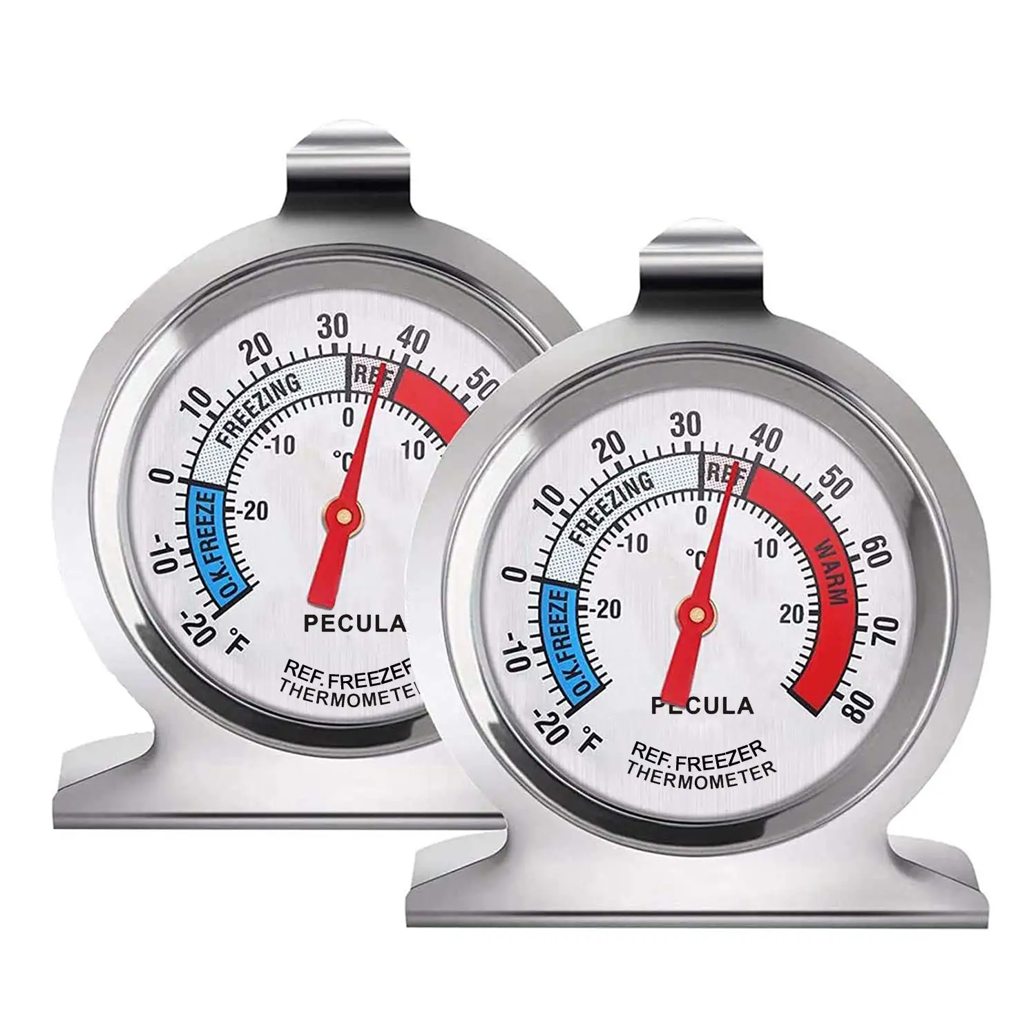 2 Pack Refrigerator Thermometer, -30~30°C/-20~80°, Classic Fridge Analog Thermometer Large  with Red Indicator Thermometer for