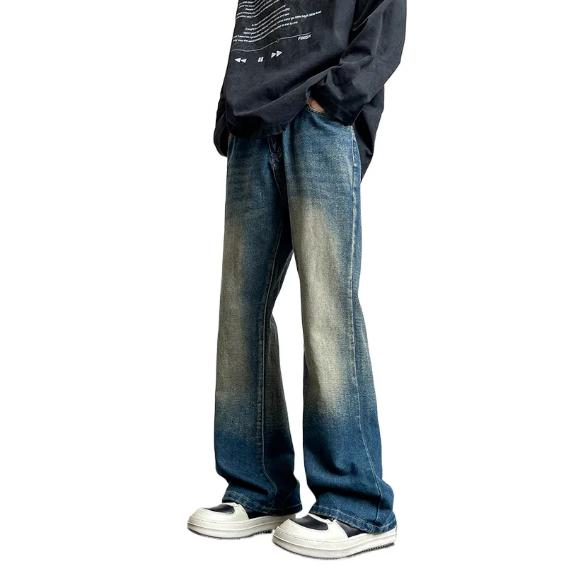 Pop Spring/Summer New Retro Men's Micro La Jeans Men's Youth Four Seasons Casual Blue Denim Pants Fashion High Street Pants Str
