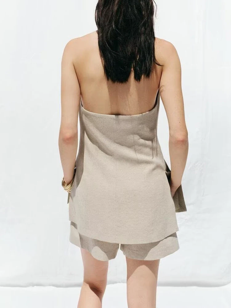 Estate in stile europeo e americano nuove donne abbigliamento moda misto gilet con scollo all'americana senza schienale e pantaloncini a vita alta