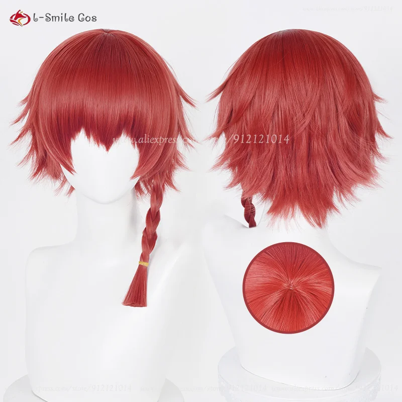 Anime Ranze Kurona Cosplay Wig Scalp/Fluffy 38cm Short Kurona Ranze Wigs With Red Braid Heat Resistant Hair Party Wig + Wig Cap