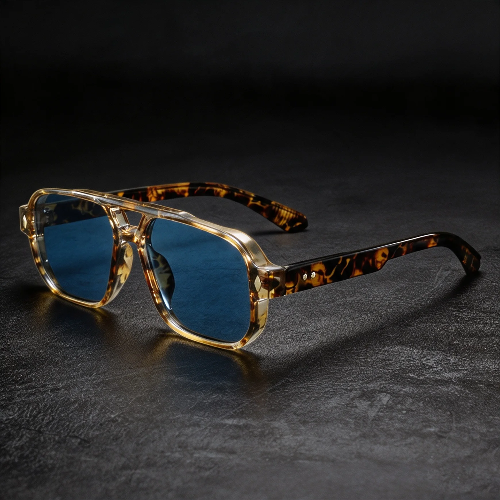 Vintage Double Bridge Square Sunglasses Men WomenUV400 Driving Glasses Retro Rivet Decor Outdoor Shades Eyewear
