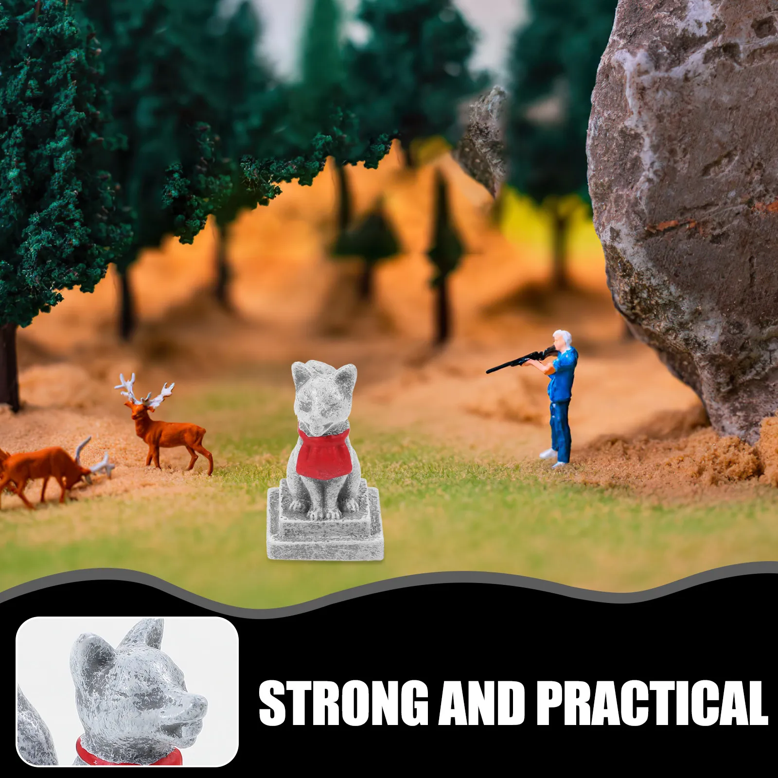 2Pcs Compact Japanese Fox Statue Resin Landscape Ornament Garden Decors Miniature Fox Decoration for Potted Plant Outdoor Animal