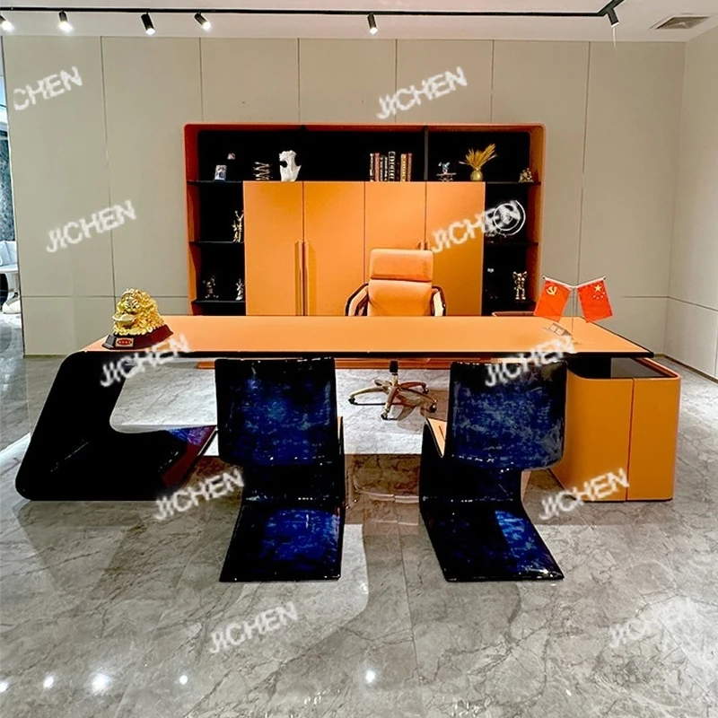 L Shape Hutch Office Table Modern Luxury Drawers Writing Standing Desks Organizer Conference Workstation Escritorio Furniture