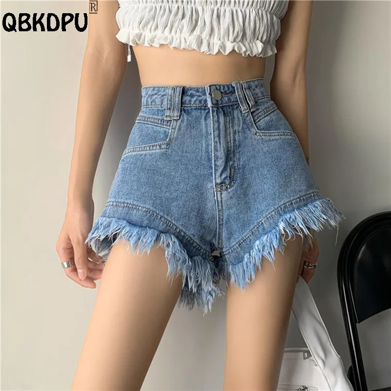 

High Street Design Tassel Jeans Shorts Women A-Line Club Sexy Denim Short Pants Femme Plus Size 5Xl High Waist Pantalones Cortos